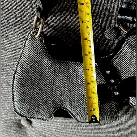 Dog Shaped Purse Black/White Herringbone Tweed Faux Leather Handbag Scottie - Picture 9 of 15